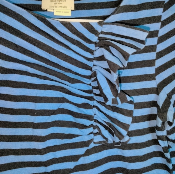 Kate Spade (Size XS) Navy Blue & Blue "Live Colorfully" Striped Half Sleeve Top - Picture 2 of 5